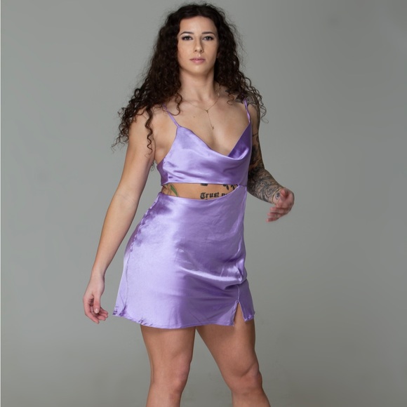 Womens slip dress with cowl neck and waist cut out. - Picture 16 of 16